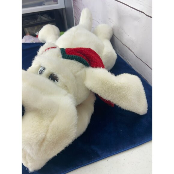 Cuddly Plush White Dog Toy With Red Holiday‎ Hat Plush Stuffed Animal Toy - Picture 3 of 6